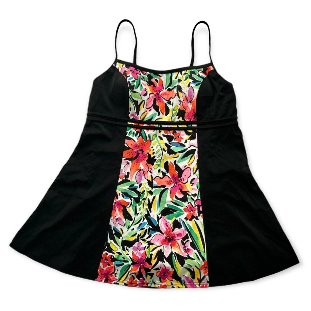fit 4 ur Thighs Swimwear One Piece Women's Swimsuit Black/Floral Print Size 12